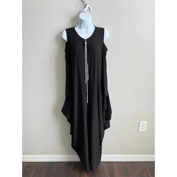IC by Connie K Black Artsy Avant Garde Cold Shoulder Jumpsuit Women's Small